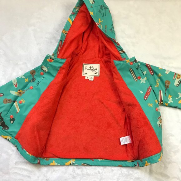 Hatley's Surf's Up Raincoat Unisex Kids Toddler Size 2 Beach, Terry Cloth, Hood - Picture 7 of 11